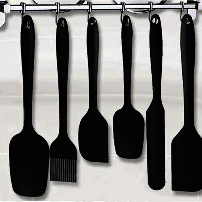 Solid Black Silicone Utensils 6 Pcs Set