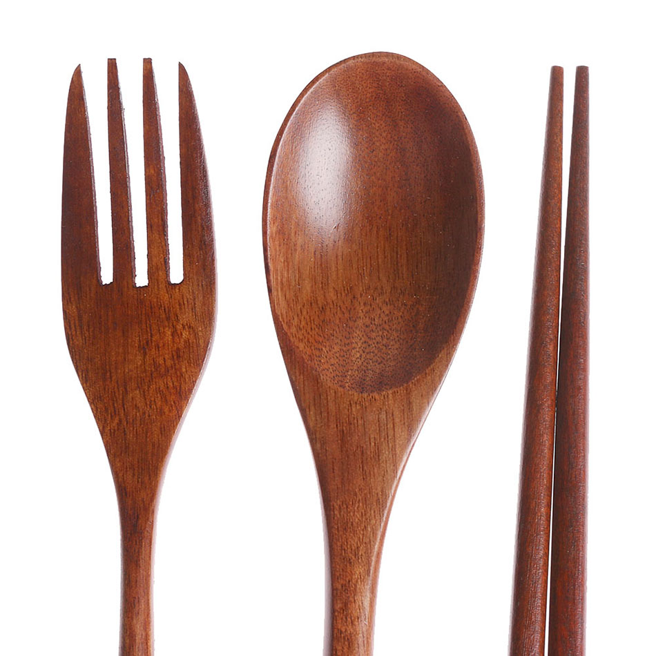 Portable Wooden Cutlery Set with Cloth Bag