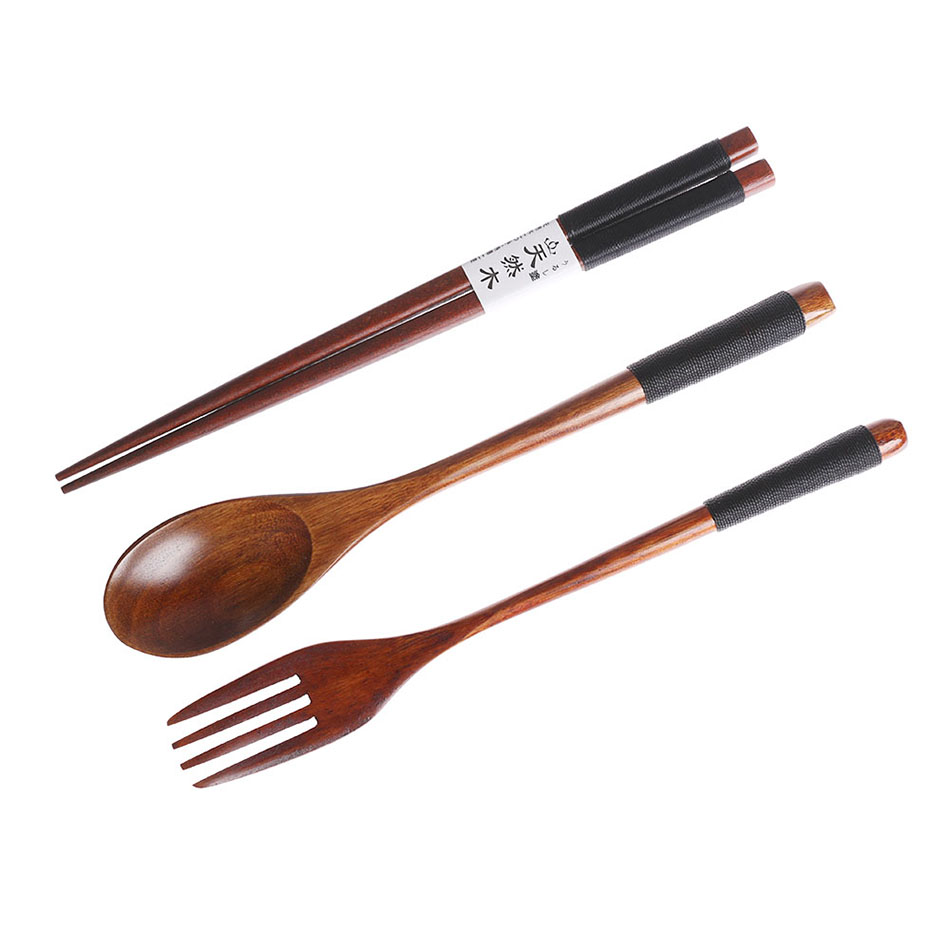 Portable Wooden Cutlery Set with Cloth Bag