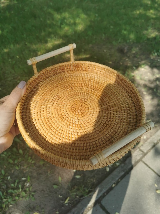 Round Rattan Wicker Storage Tray With Handles