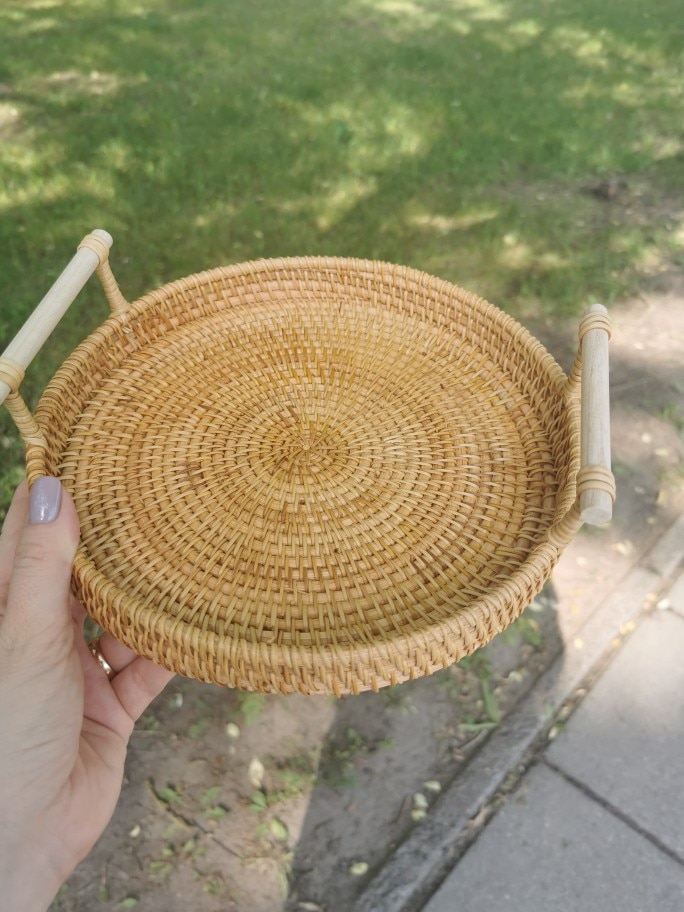 Round Rattan Wicker Storage Tray With Handles