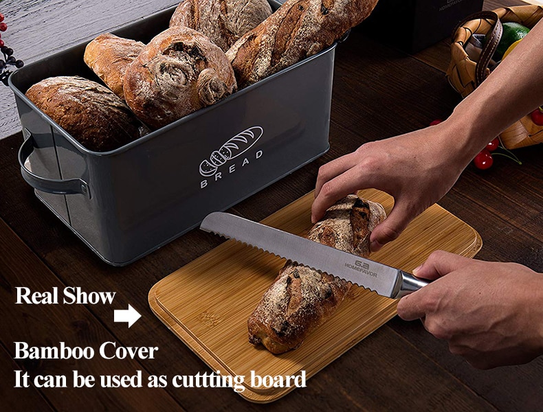 Bread Box with Bamboo Cutting Board