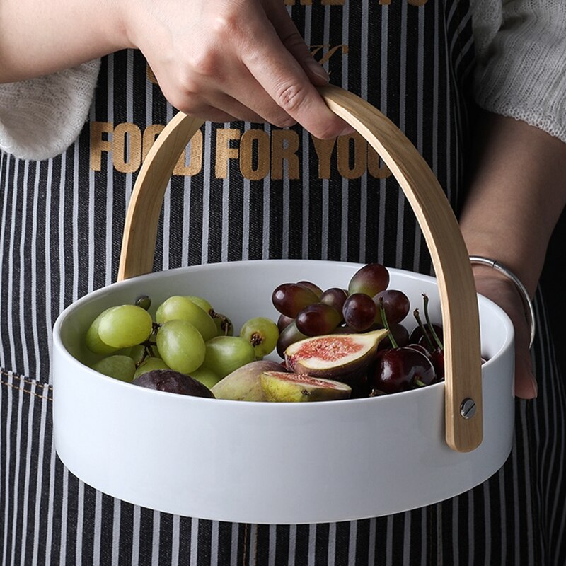 White Serving Ceramic Basket with Handle White Serving Ceramic Basket with Handle