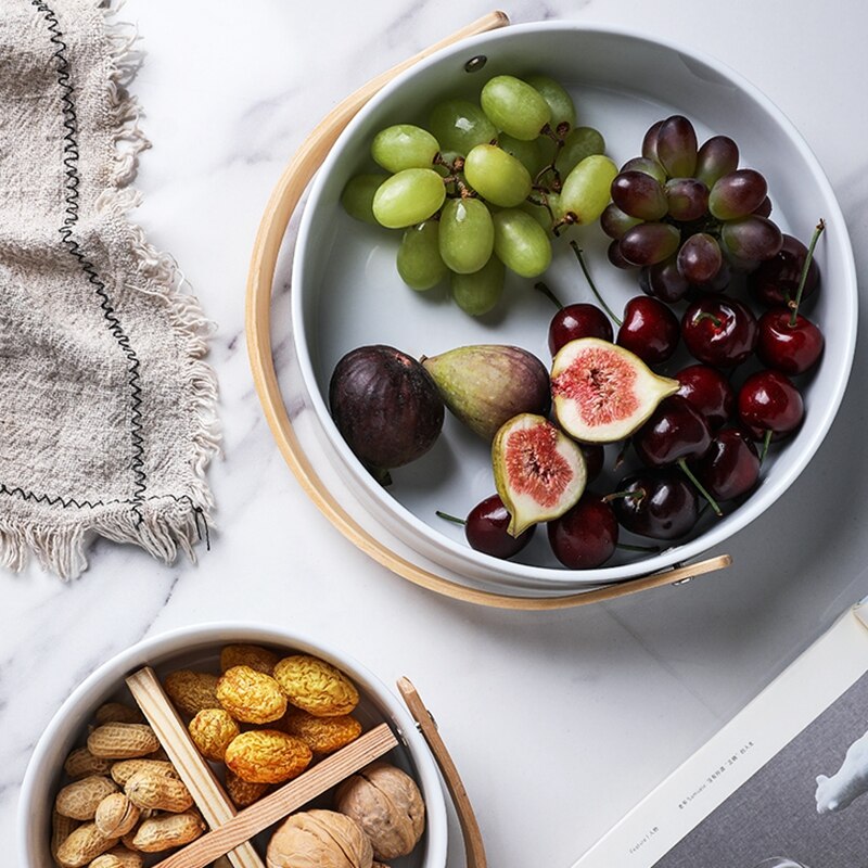 White Serving Ceramic Basket with Handle White Serving Ceramic Basket with Handle