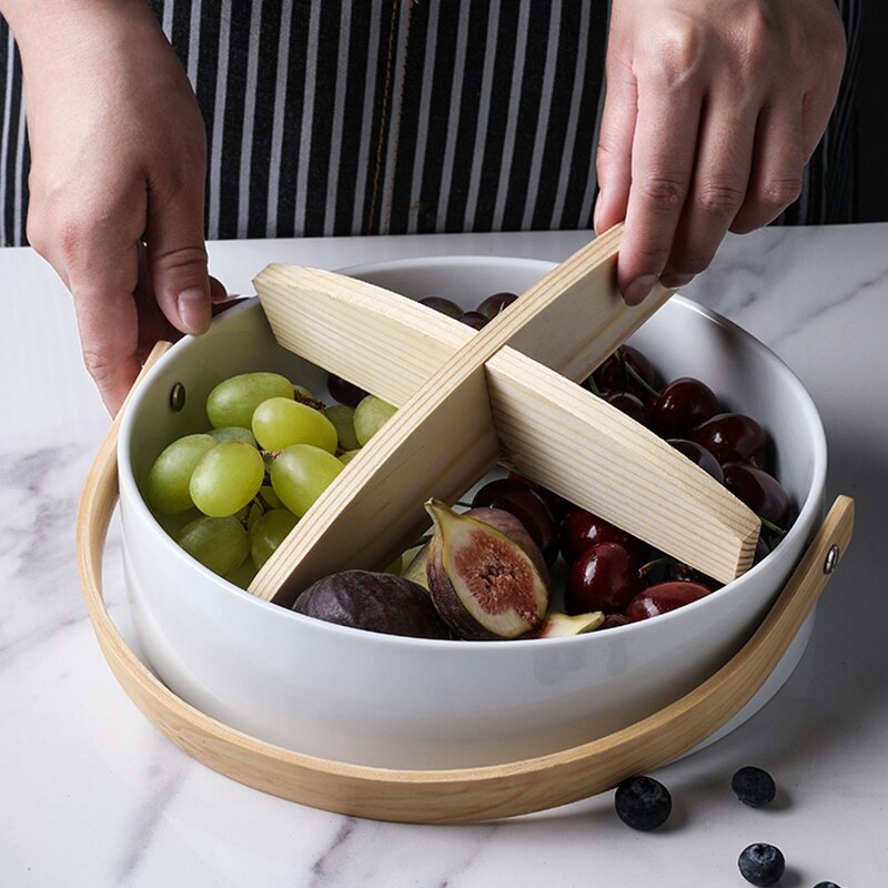 White Serving Ceramic Basket with Handle White Serving Ceramic Basket with Handle