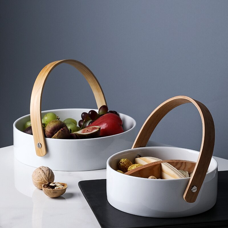 White Serving Ceramic Basket with Handle White Serving Ceramic Basket with Handle