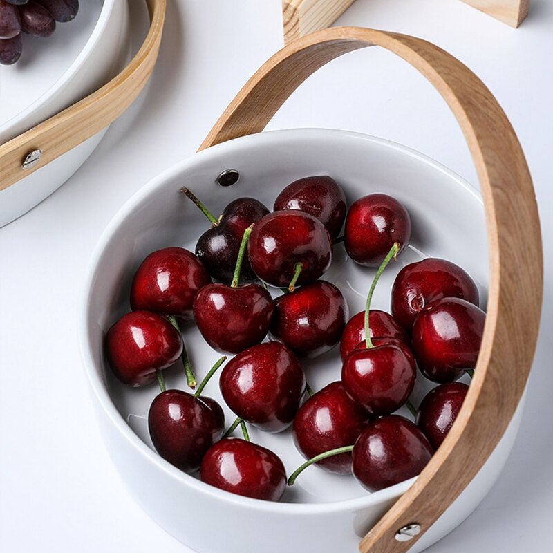 White Serving Ceramic Basket with Handle White Serving Ceramic Basket with Handle