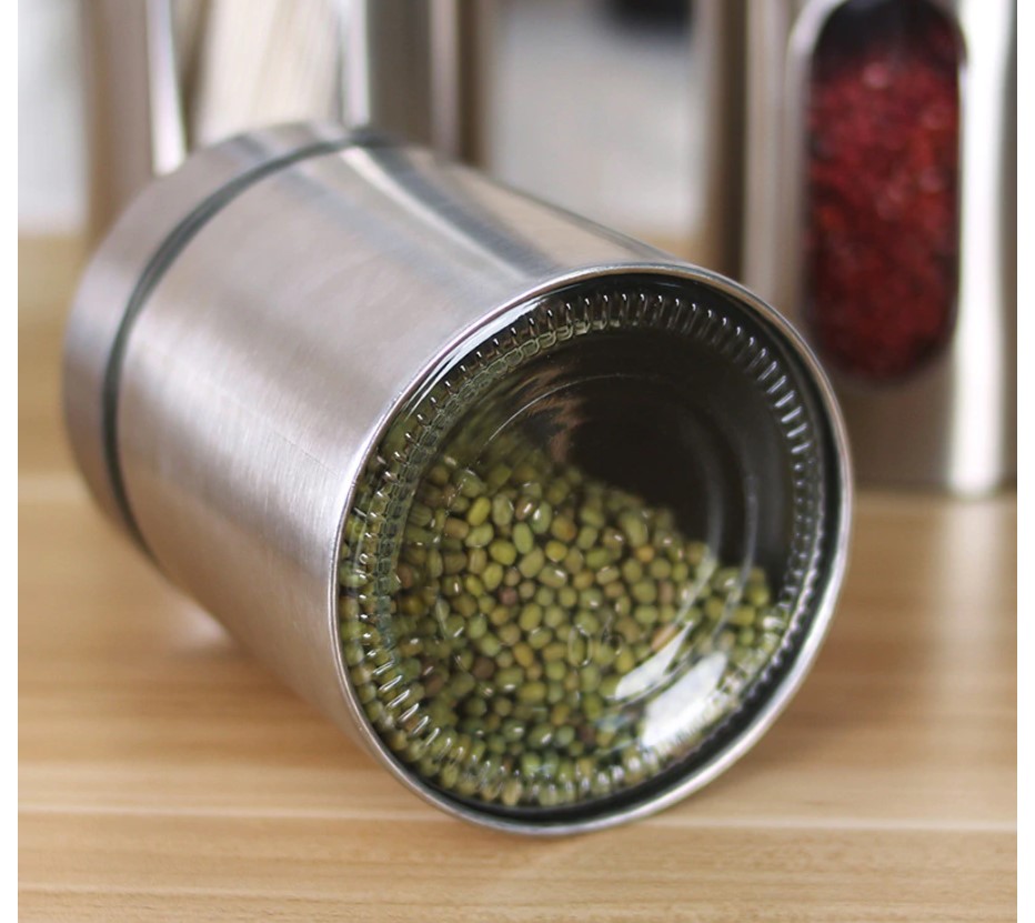 Modern Design Stainless Steel and Glass Spice Jar