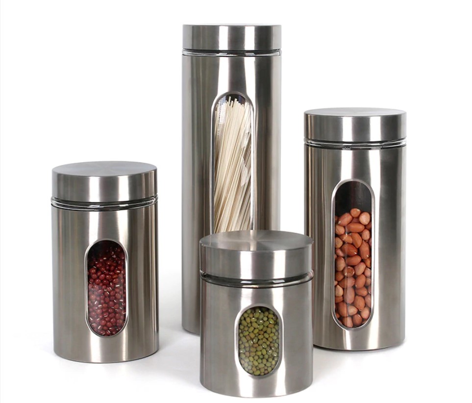 Modern Design Stainless Steel and Glass Spice Jar