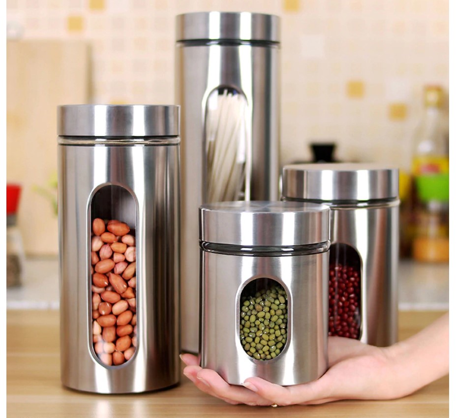 Modern Design Stainless Steel and Glass Spice Jar