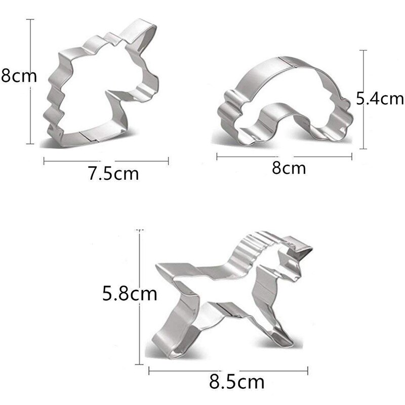 Three Cookie Cutters in Shape of Unicorn